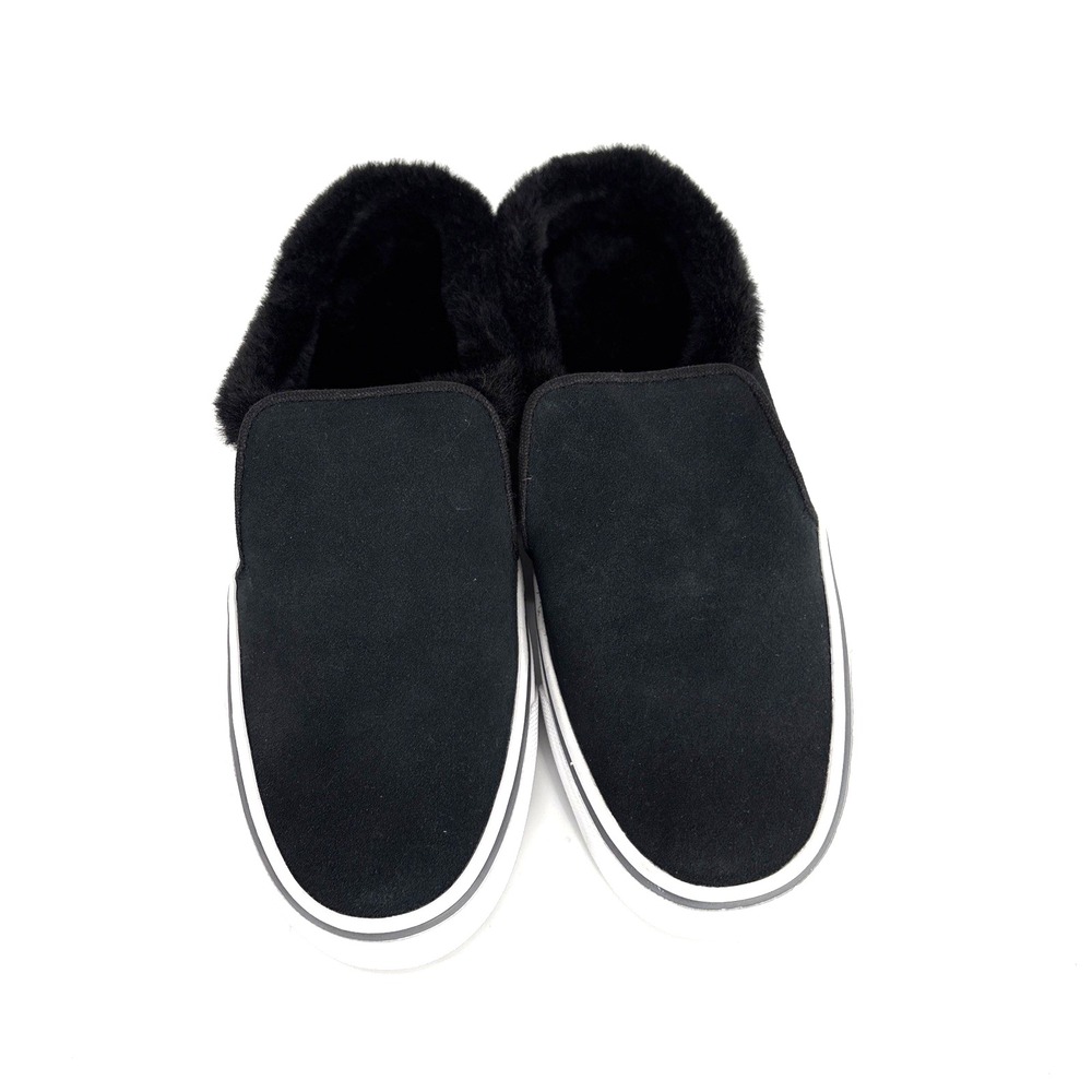 EDDIE BAUER Fur-Lined Slip On Sneakers Loafers Womens 8 Black Cozy 0154-100
